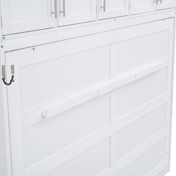 English Elm Queen Murphy Wall Bed with Top Cabinet Storage for Small Space Living White LP006665AAK-1