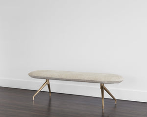 Sunpan ELOWEN Elegant Oval Bench in Bergen Taupe with Antique Brass Base for Modern Spaces & Versatile Use 108527