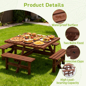 English Elm 8-person Square Wood Picnic Table with Umbrella Hole Reinforced Outdoor Dining Set W1422P392906