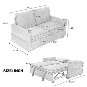 English Elm Convertible Chenille Sleeper Loveseat with Usb Ports and Reclining Backrest for Small Spaces Beige N719P390439A