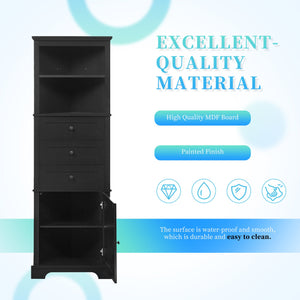 English Elm Black Triangle Tall Cabinet with 3 Drawers, Adjustable Shelf, Painted MDF, Anti-Tip, Stylish Storage N725P247409B