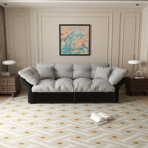 English Elm 74.4" Queen Velvet Sleeper Sofa Artisan Floral Tufted Cushions Converts for Guest Rooms Grey W1885S00170