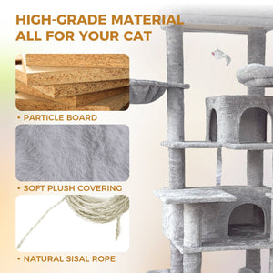 English Elm 68in Tall Six Level Plush Cat Tower with Sisal Posts Hammock Cave and Washable Perches Light Gray W243P326779