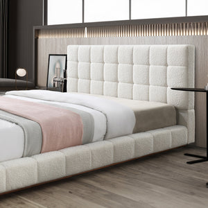 English Elm Hudson Ivory Boucle Upholstered King Bed Sculptural Cloud Headboard Platform Frame B183S00141