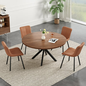 English Elm 47" Round Wood Dining Table Seats Six with Industrial Metal Base for Modern Homes T3623P433924