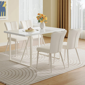 English Elm 55"X31.5"Cream-Style White Mdf Dining Table Set With 4 Armless Chairs.Mdf Tabletop and Metal Legs.The Backrest Of The Dining Chair Has A Vertical Line Design.Adding A Warm Atmosphere To Your Family.