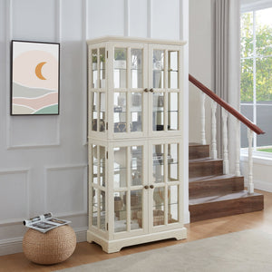 English Elm Curio Clear Glass Display Cabinet with Lattice Doors, Adjustable Shelves, E26 Bulb Included, Vintage Chic White W2275P231687
