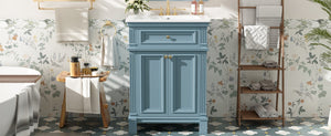 English Elm 24'' Carved Farmhouse Bathroom Vanity with Ceramic Sink Soft Close Storage Cabinet Indigo Blue N710P446530M
