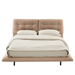 English Elm Christopher Knight Home® - Queen Plush Leather Upholstered Bed Frame with Wingback Headboard, Wavy Footboard, Quiet Support khaki 37.59 L x 32.25 W x 13 H N761S0000022M