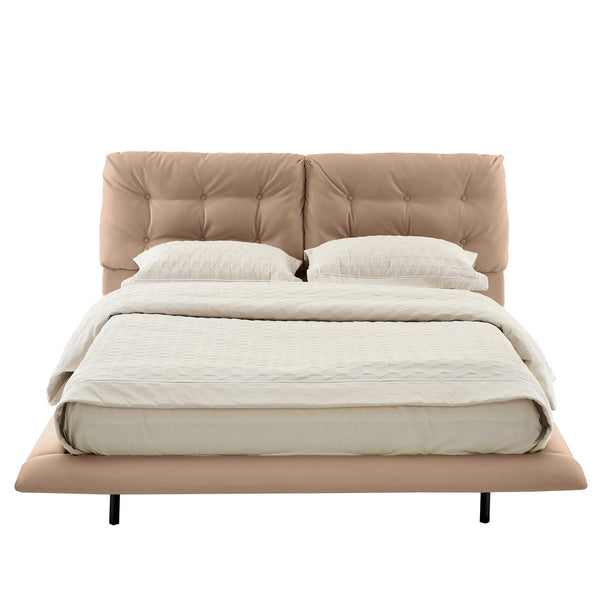 English Elm Christopher Knight Home® - Queen Plush Leather Upholstered Bed Frame with Wingback Headboard, Wavy Footboard, Quiet Support khaki 37.59 L x 32.25 W x 13 H N761S0000022M