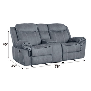 English Elm Zubaida Velvet Recliner Loveseat with USB & Storage Console, Tufted Pocket Coil Seats, Glide Motion Gray 77 L x 31 W x 26 H B2726P253085