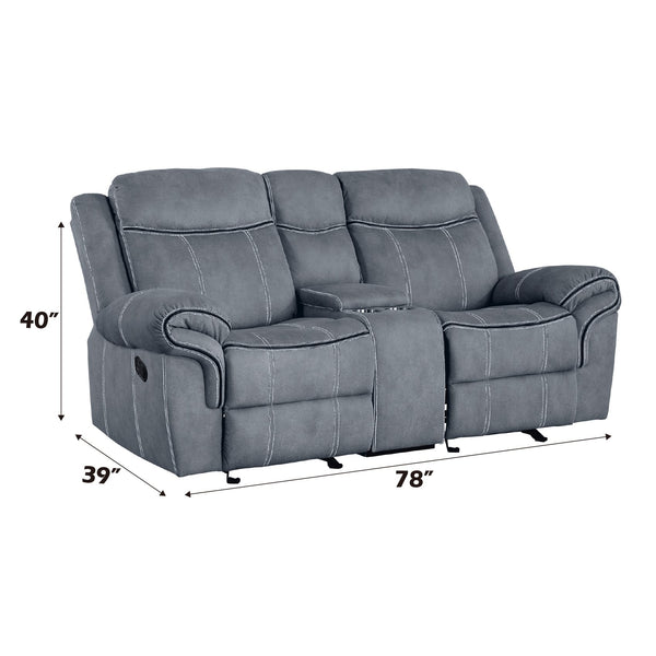 English Elm Zubaida Velvet Recliner Loveseat with USB & Storage Console, Tufted Pocket Coil Seats, Glide Motion Gray 77 L x 31 W x 26 H B2726P253085