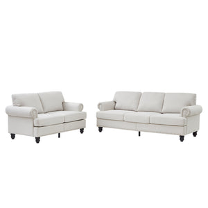 English Elm Modern Classic Living Room 2+3 Seater Sofa Set with Nailhead Trim, Removable Covers, Coil Springs, Hidden Storage Beige W1097S00173