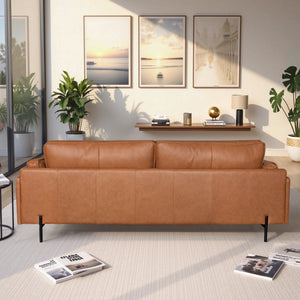 English Elm Utica Top-grain Leather Sofa Walnut Frame Feather Cushions Mid-century Living Room B183P423283