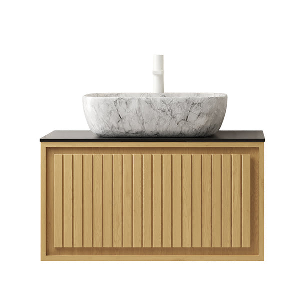 English Elm KOLAS 30" Bathroom Vanity with Sintered Countertop, Wall-Mount Plywood Cabinet, Soft-Close Drawer Black,Oak,Stone Gray W2615S00380