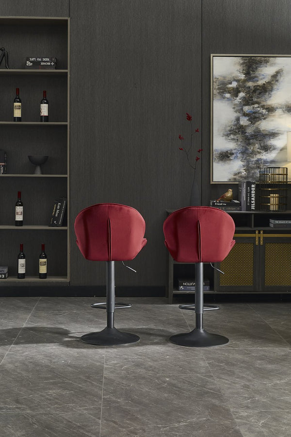 English Elm Bar Stools Set of 2 Red Adjustable Swivel Barstools with Backrest & Footrest, Chrome Base Counter Chairs W1249P253973