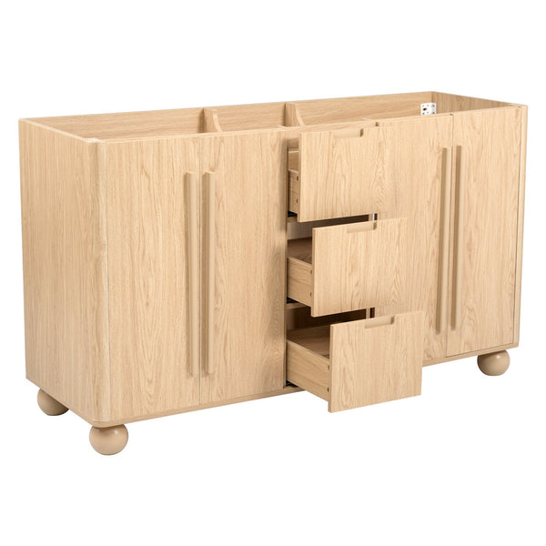 English Elm [cabinet Only] 58 Inch Double Sink Vanity Base Wood Grain Mdf Soft Close Storage N759S425429N