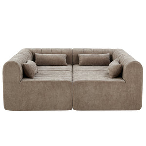 English Elm 145.5 Inch 4 Piece Modular Sectional Sofa Polyester Low Profile Living Room Couch Espresso N767P346281E