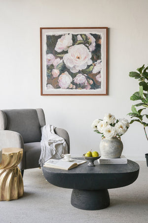 English Elm 39.4x39.4" Hand-painted Floral Canvas White Rose Art in Distressed Pine Frame W2078P481780