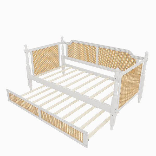 English Elm Traditional Rattan Headboard Twin Daybed Pine Frame with Under Bed Storage Drawers BS701P193919K