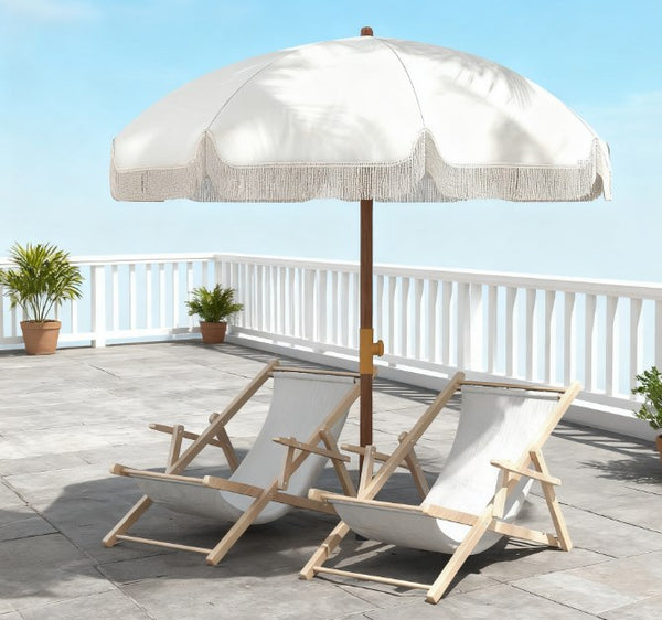 English Elm Portable Beach Umbrella Uv40 Silver Coated Canopy Vented Fringe Trim with Carry Bag T3971P427361
