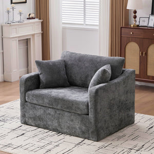 English Elm 43.9" Oversized Chenille Accent Chair with Bolster Pillows Farmhouse Living Room Seat Charcoal W3098P419126