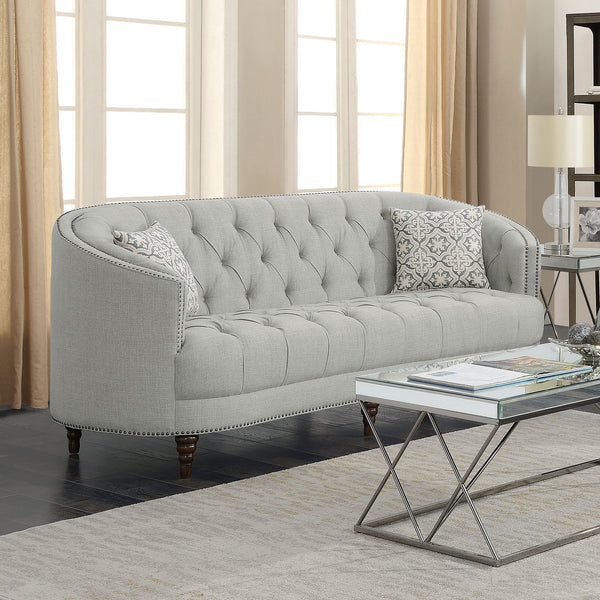 English Elm Veronica Elegant Grey Tufted Sofa with Curved U-Back, Nailhead Trim, Romantic Sloped Arms (85") B062P357813