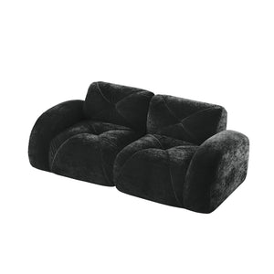 English Elm 2-seater Tufted Velvet Cloud Sofa Frameless High Density Foam Retro Luxe Living Room Black W714P387041