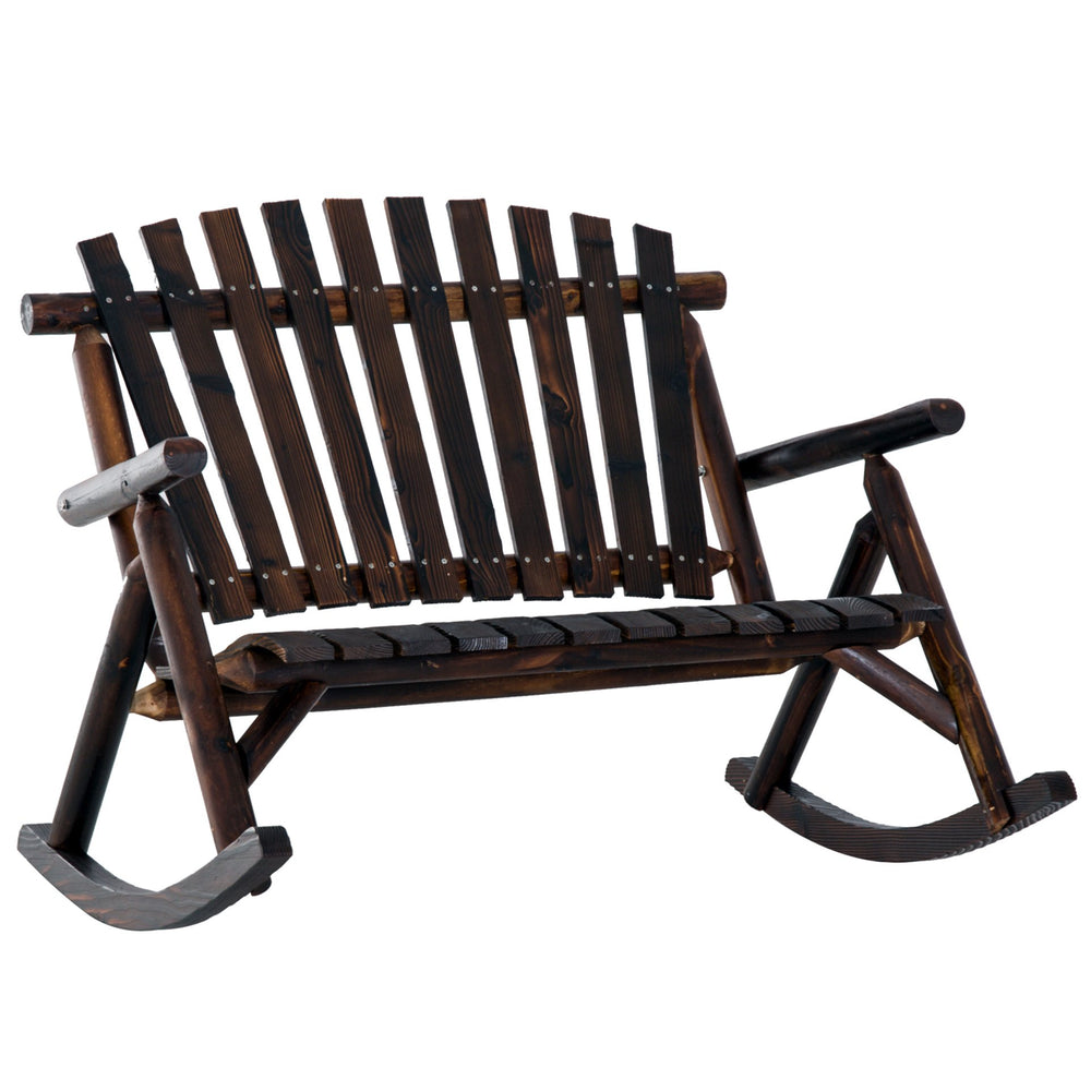 English Elm Adirondack Double Seat Solid Fir Wood Outdoor Rocker for Patio Porch and Deck T3971P385769