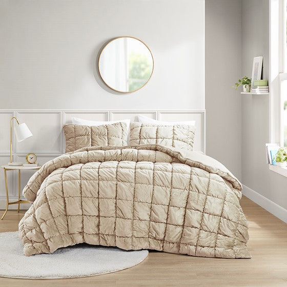 English Elm Twin Plush Velvet 2-Piece Comforter Set - Box Quilted, Down-Alternative Fill, Microfiber Reverse Sham, Cozy Twin Bedding B035P203234