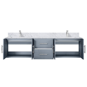 English Elm Dark Grey Double Bath Vanity 72" With Carrara Marble Top, Faucet Set & Ample Storage Solutions B2731P258692