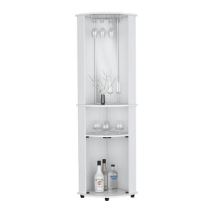 English Elm Corner Corner Bar Cabinet Unit with Wine Glass Rack, Mirrored Center, 3-Tier Storage & Lower Glass Doors B097P221375