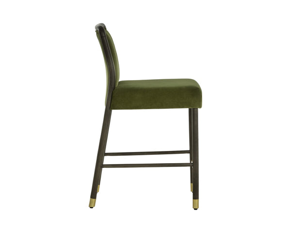 Sunpan JENO Counter Stool in Meg Olive Velvet - Chic Mid-Century Design for Kitchen & Bar Comfort 112315