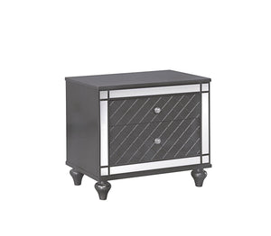 English Elm 1pc Glam 2-drawer Nightstand Mirrored Panels Crystal Knobs Tapered Legs Gray Wood B011P424857