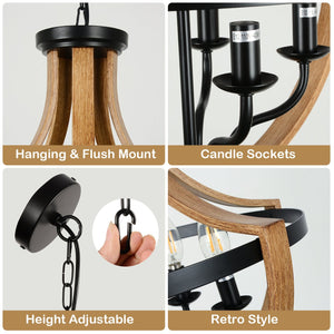English Elm 5-Light Farmhouse Chandelier Vintage Geometric Wooden Frame Metal Fixture for Dining Room Foyer Brown W2738P242327