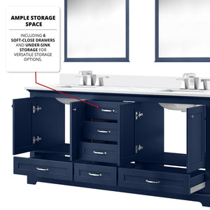 English Elm Navy Double Bath Vanity 72" W x 22" D with Cultured Marble Top, Solid Wood, Soft-Close Drawers, Storage B2731P258394