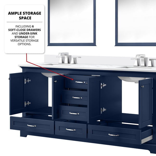 English Elm Navy Double Bath Vanity 72" W x 22" D with Cultured Marble Top, Solid Wood, Soft-Close Drawers, Storage B2731P258394