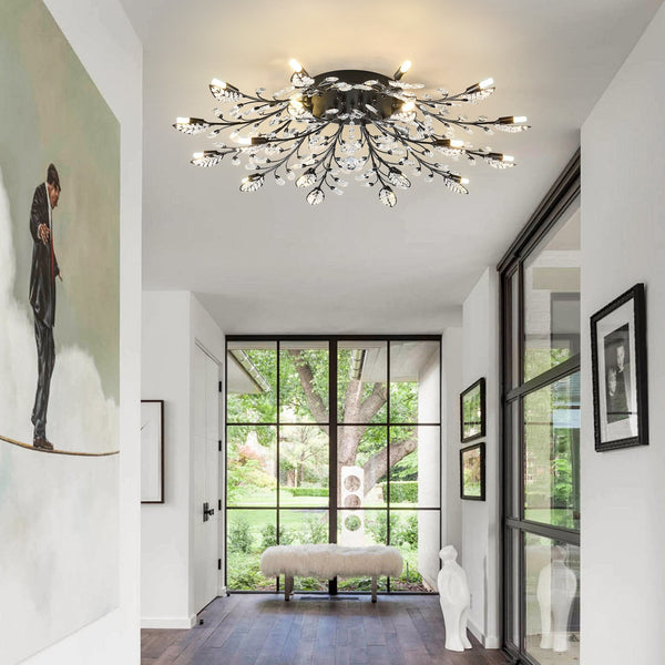 English Elm 18-light Matte Black Rectangular Chandelier Seeded Glass Farmhouse Dining Room Fixture W5008P466524