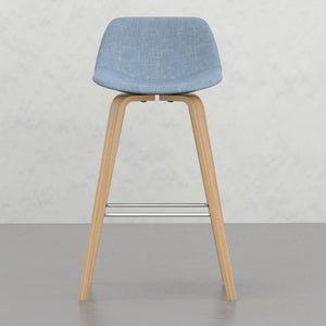 English Elm Harvard Bentwood Counter/Bar Height Stool Set of 2 - Denim Blue Linen-Look Seats, Mid-Century Wood Frame, Chrome Footrest B2732P253615