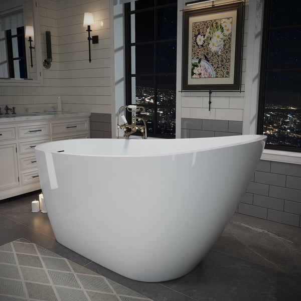 English Elm 55" Acrylic Freestanding Soaking Tub Glossy White Spa Style Deep Basin Bath W1920P386218
