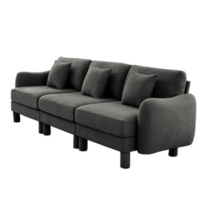 English Elm Boucle 3-Seater Sofa With Shell-Shaped Armrests & Cylindrical Legs - Dark Grey Modern Elegance W3041S00300