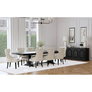 English Elm Beige Wingback 7 Piece Dining Set with Tufted Chairs and Trestle Extension Table B062S01822