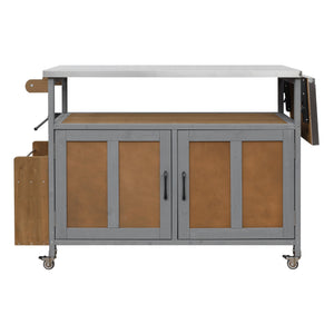 English Elm Foldable Outdoor Kitchen Cart with Stainless Worktop Fir Wood Frame and Lockable Wheels Espresso,Grey N719P380279Z
