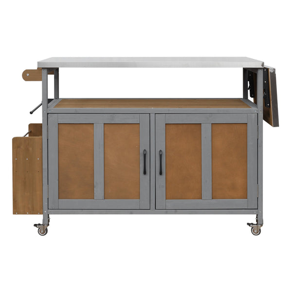English Elm Foldable Outdoor Kitchen Cart with Stainless Worktop Fir Wood Frame and Lockable Wheels Espresso,Grey N719P380279Z