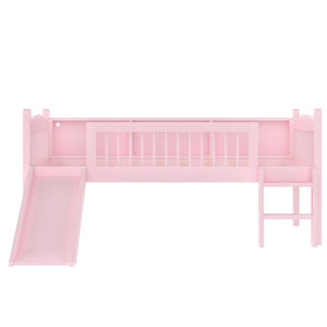 English Elm Twin Xl Solid Pine Loft Bed with Built-in Led Lighting and Storage Shelves Pink W1580S00365