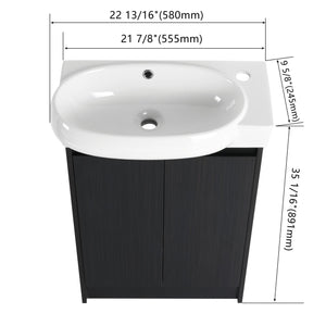 English Elm 23" Freestanding Bathroom Vanity with Ceramic Vessel Sink, Soft-Close Doors, Adjustable Shelf Storage Black Chestnut W999P206107