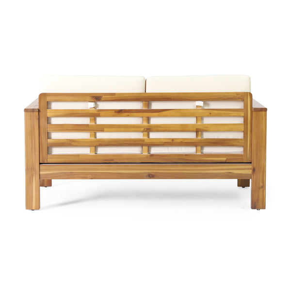 English Elm Christopher Knight Home® - Teak Acacia Wood 4-Piece Outdoor Chat Set with Water-Resistant Cream Cushions, Shutter Slat Design 70692.00-2_70844.00
