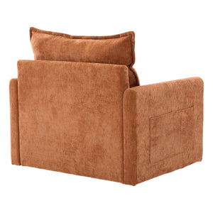 English Elm UNITED Swivel Barrel Chair with Chenille Upholstery, 360° Smooth Rotation, Padded Arm Comfort and Side Pockets for Living Room Relaxation Brown W1568P290084