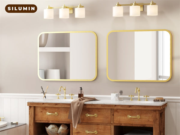 English Elm Bathroom Vanity Mirror 40" X 32" Gold Rectangle With Round Corners - Shatterproof & Stylish Design T3177P296181