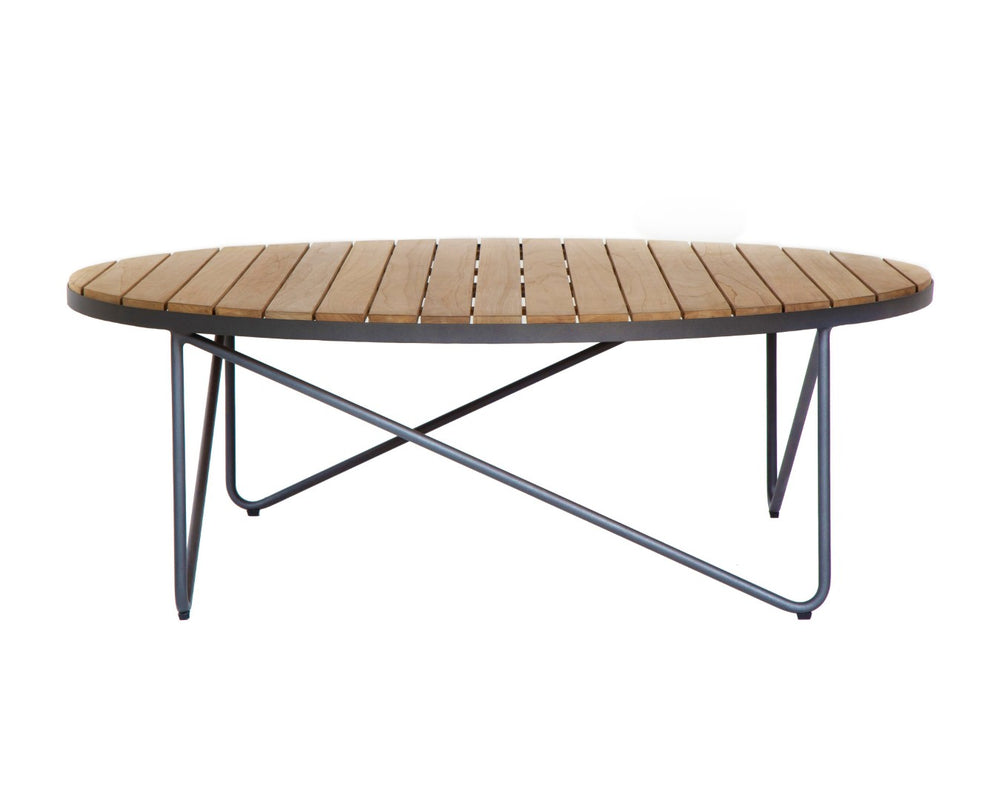 Sunpan RIMINI Modern Round Coffee Table with Teak Top & Aluminum Frame for Indoor/Outdoor Living Spaces 109511